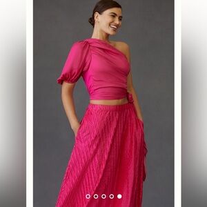 Maeve Pleated Shine Midi Skirt Size Small